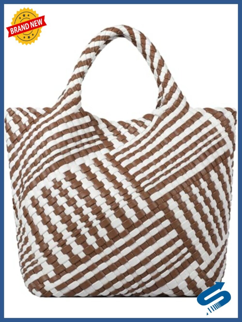 Vegan Leather Woven Tote Shoulder Bag Large Capacity Travel Handbag